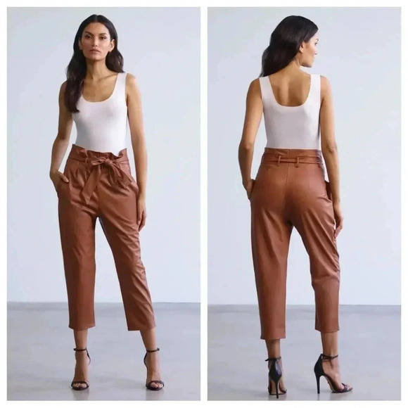 Commando Pants - Commando Faux Leather Paperbag Pants Cocoa size Medium
